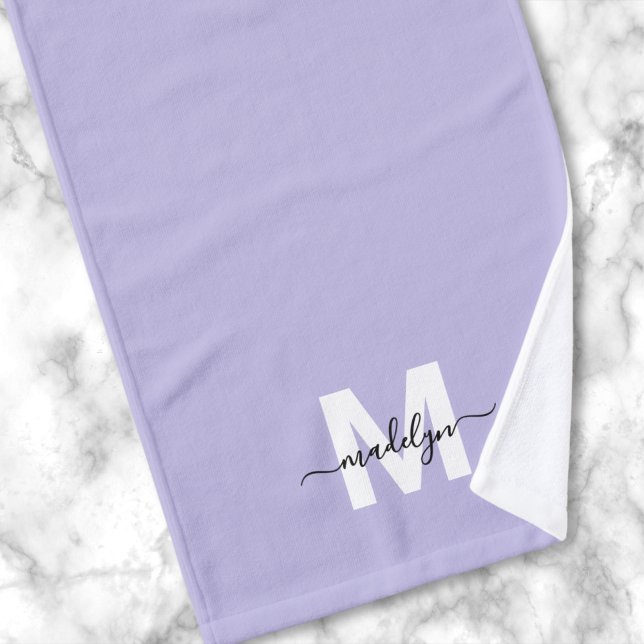 Toalha De Mão Nome de Monograma Roxo Script (Purple Script Name Monogram Hand Towel )