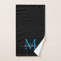 Nome do Script Simples de Monograma Azul Preto Ele