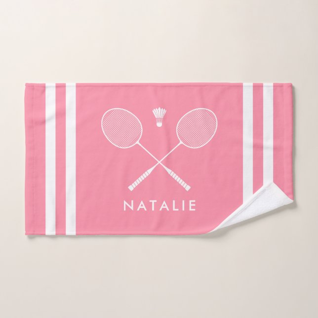 Toalha De Mão Nome Personalizado Bandas Cor-de-Rosa Badminton (Toalha de mão)