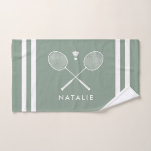 Toalha De Mão Nome Personalizado Bandas Verdes do Sage Badminton