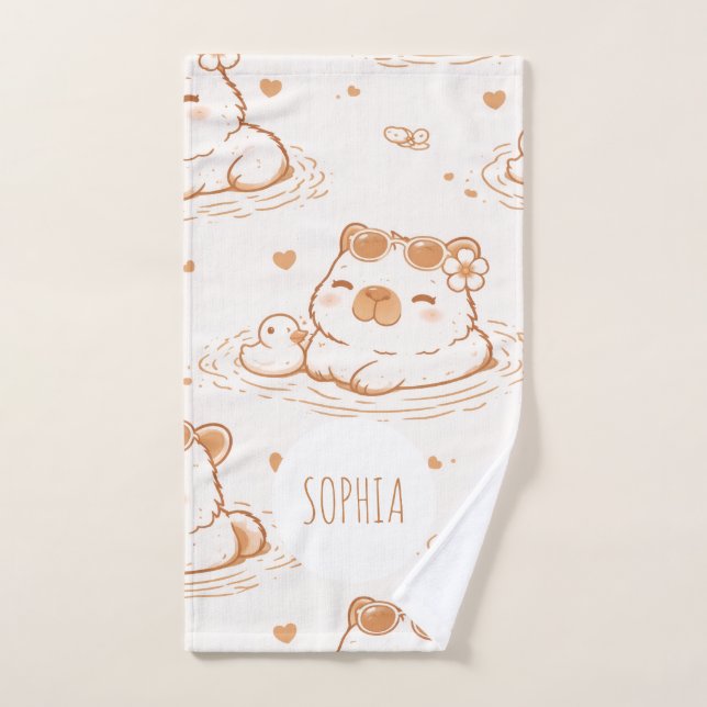 Toalha De Mão Nome Personalizado Capivara Fofa Com Óculos de Sol (Toalha de mão)