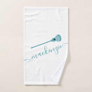 Toalha De Mão Nome personalizado do esporte Teal Blue Lacrosse