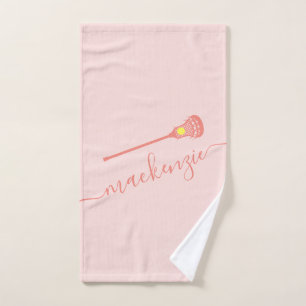 Toalha De Mão Nome Personalizado Lacrosse Esportes Rosa