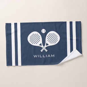 Toalha De Mão Nome Personalizado Marinho Padel Tênis Blue Stripe