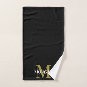 Toalha De Mão Nome Personalizado Monograma Preto