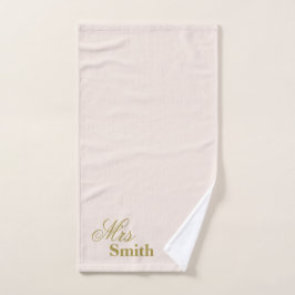Toalha De Mão Nome Personalizado Sra Smith Beijo Dourado