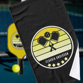 Toalha De Mão Nome Pessoal Pickleball Amarelo Paddle Preto