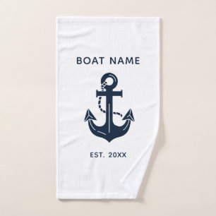 Toalha De Mão O Nome do Seu Barco Âncora Azul