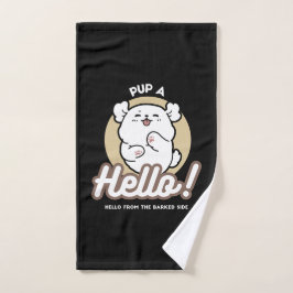 Toalha De Mão Olá do Lado Barrado - Design de Cachorro Bonito