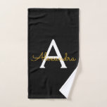 Toalha De Mão Ouro Preto Moderno Nome Monograma Feminino em Rótu<br><div class="desc">Caderno de Planejamento com Monograma Simples de Preto e Dourado. Isso faz o presente perfeito para aniversário de 16 anos,  casamento,  chá de noiva,  aniversário de casamento,  chá de bebê ou despedida de solteira para alguém que ama luxo e estilos chiques.</div>