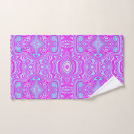 Toalha De Mão Padrão Abstrato Rosa Quente e Azul Água Trippy
