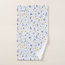 Padrão de Flor Silvestre Aquarela Azul Amarelo Ver