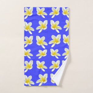 Toalha De Mão Padrão De Frangipani Azul E Amarelo,
