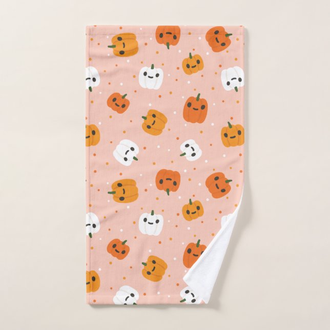 Toalha De Mão Padrão de Halloween com Aquarela e Padrão Rosa (Toalha de mão)