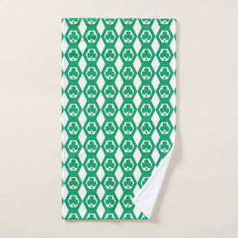 Toalha De Mão Padrão de Hexágono Branco Verde Trevo