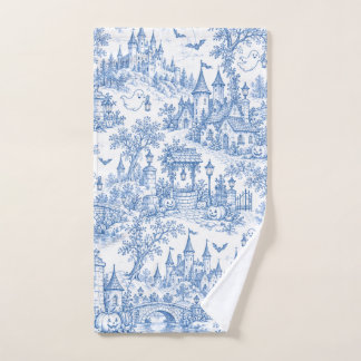 Toalha De Mão Padrão de Toile de Halloween Azul com Fantasmas da