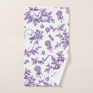 Toalha De Mão Padrão de Toile de Halloween Roxo Vintage com Fant