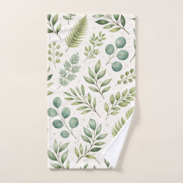 Toalha De Mão Padrão de Vegetação em Aquarela | Folhas Botânicas