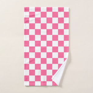 Toalha De Mão Padrão de Verificação Branco Cor-de-Rosa