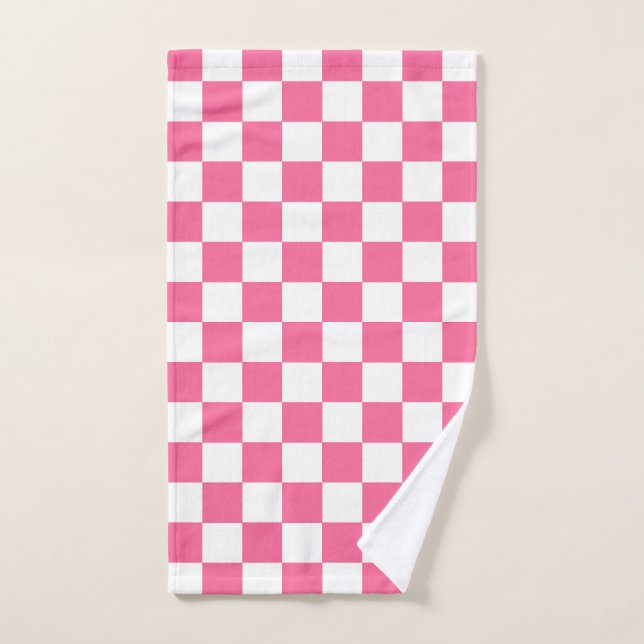 Toalha De Mão Padrão de Verificação Branco Cor-de-Rosa (Toalha de mão)