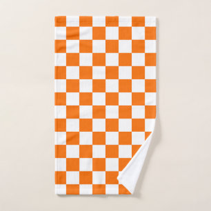 Toalha De Mão Padrão de Verificação Branco Laranja