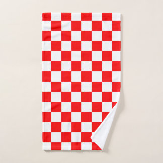 Toalha De Mão Padrão de Verificação de Branco Vermelho