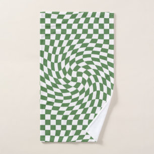 Toalha De Mão Padrão de Verificação Verde Azul e Branco