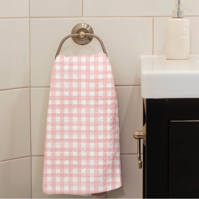 Toalha De Mão Padrão de Xadrez de Gingham Branco e Rosa Clássico (Criador carregado)