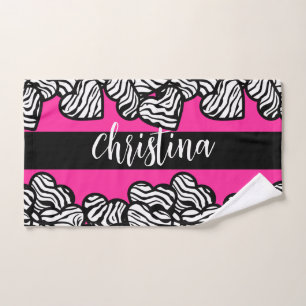Toalha De Mão Padrão de zebra preto-e-rosa-quente e branco