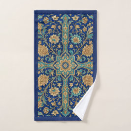 Toalha De Mão Padrão Floral Arabesco Persa Azul Real