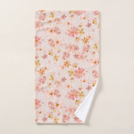 Toalha De Mão Padrão Floral em Aquarela Rosa Rubor