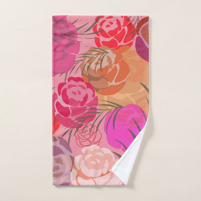 Toalha De Mão Padrão rosa com flores e plantas (Toalha de mão)