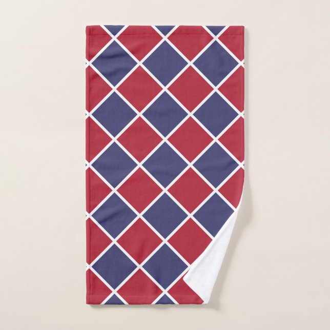 Toalha De Mão Padrão Xadrez Diamante Harlequim Vermelho Azul Bra (Toalha de mão)