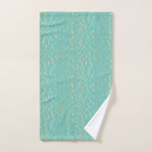 Toalha De Mão Padrões Sparkle Dourados de Vintage Azul Teal