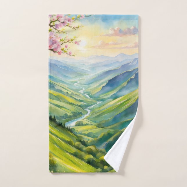 Toalha De Mão Paisagem com aquarelas - primavera (Toalha de mão)