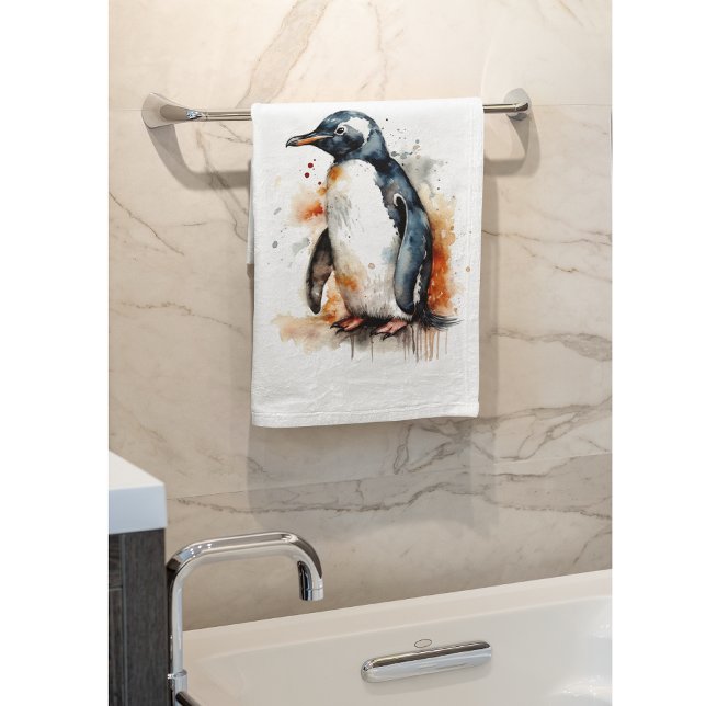 Toalha De Mão Pedras Soltas Pinguim De Aquarela (Criador carregado)