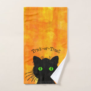 Toalha De Mão Peek-A-Boo Black Cat Orange Trick-or-Treat
