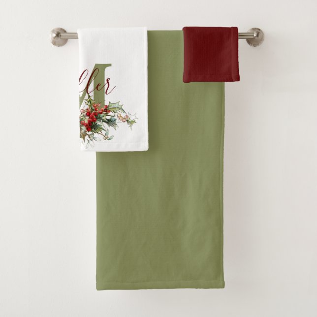 Toalha de mão personalizada com azevinho e frutos (Insitu)
