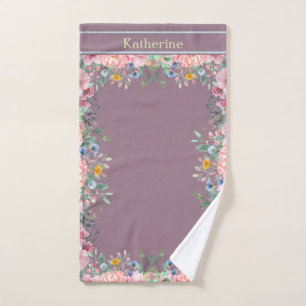 Toalha De Mão Personalizar Borda Floral Montada Rosa 