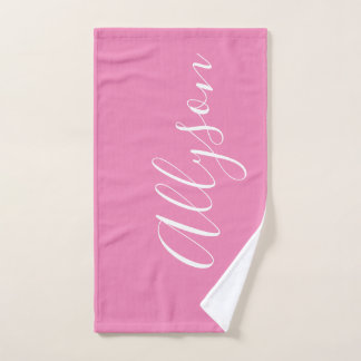Toalha De Mão Personalizar Script Branco Vertical, Rosa