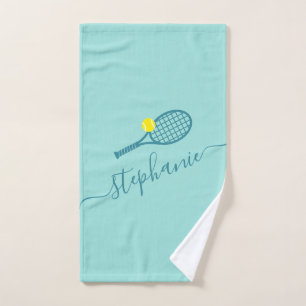 Toalha De Mão Personalized Tennis Script Name Teal
