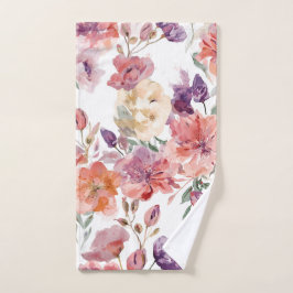 Toalha De Mão Pétalas de Pêssego Flores de Aquarela Botânica Flo