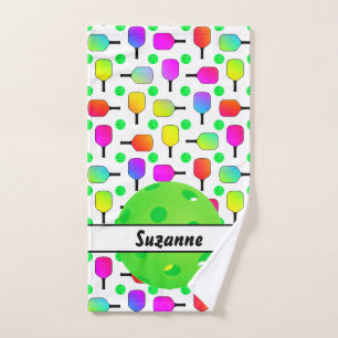 Toalha De Mão Pickleball Colorida Paddles Verde Personalizado