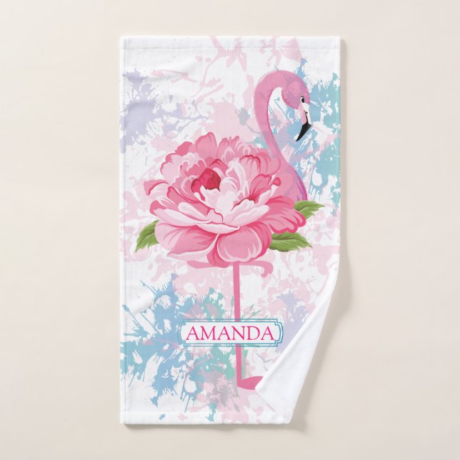 Toalha De Mão Pintura manual do flamingo rosa personalizado (Toalha de mão)