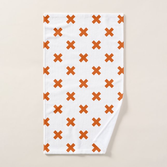 Toalha De Mão Pontos de cruz laranja em branco (Toalha de mão)