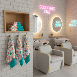 Toalha De Mão Portuguese folk hair icons — teal, coral & mustard