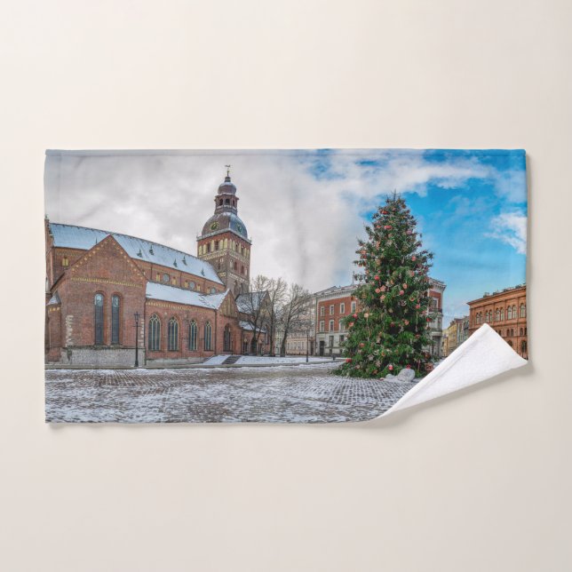 Toalha De Mão Praça Dome com árvore de Natal em Riga (Toalha de mão)