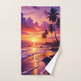 Toalha De Mão Praia Sunset Tropical Personalizada - Esportes Cos