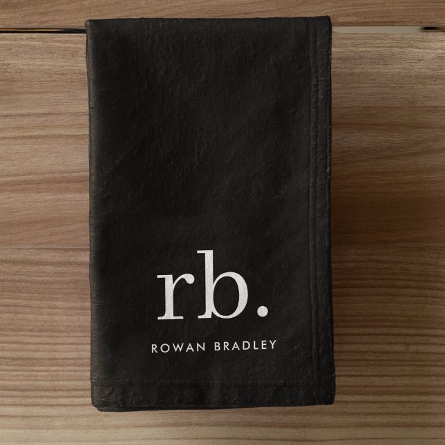 Toalha De Mão preto e branco mínimo Elegante clássico monograma (Sleek black modern monogram custom towels.)