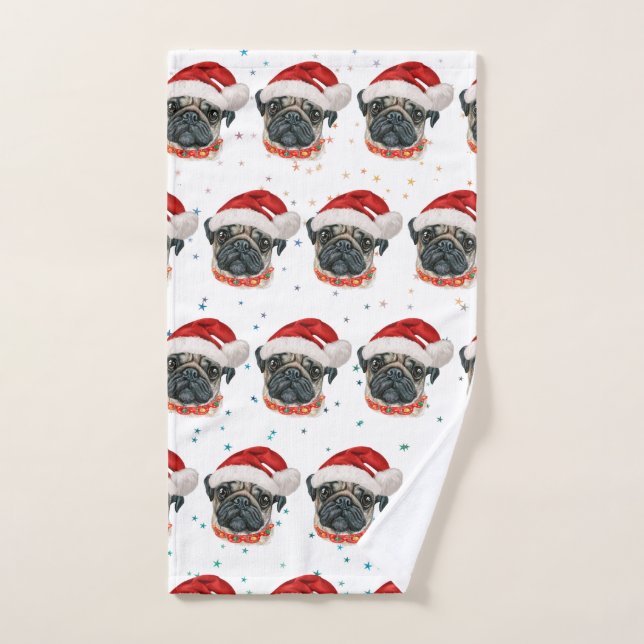 Toalha De Mão Pug Dog Breed Christmas Stars (Toalha de mão)